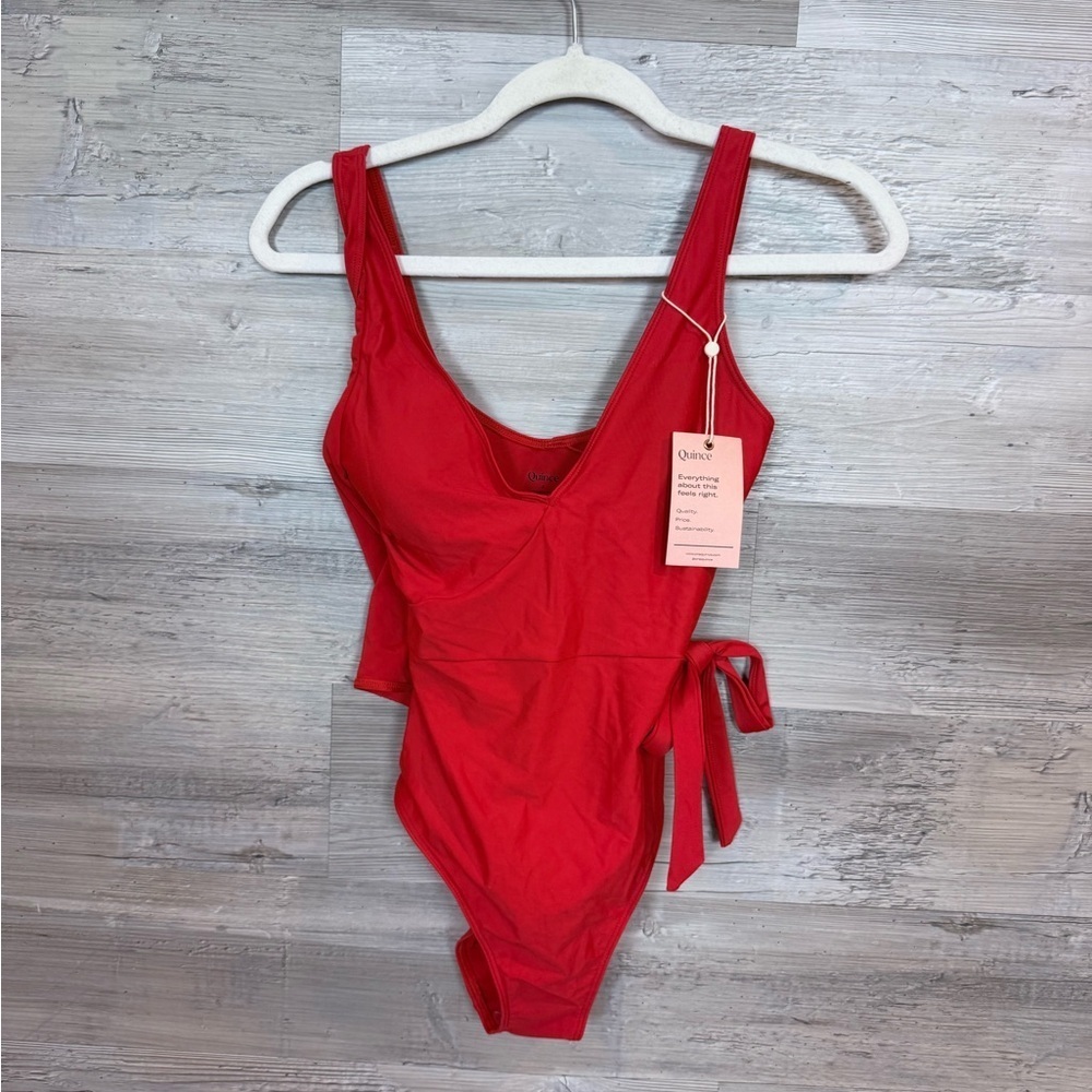 NWT Quince Italian Recycled Wrap One-Piece Swimsuit - Red - Size 4